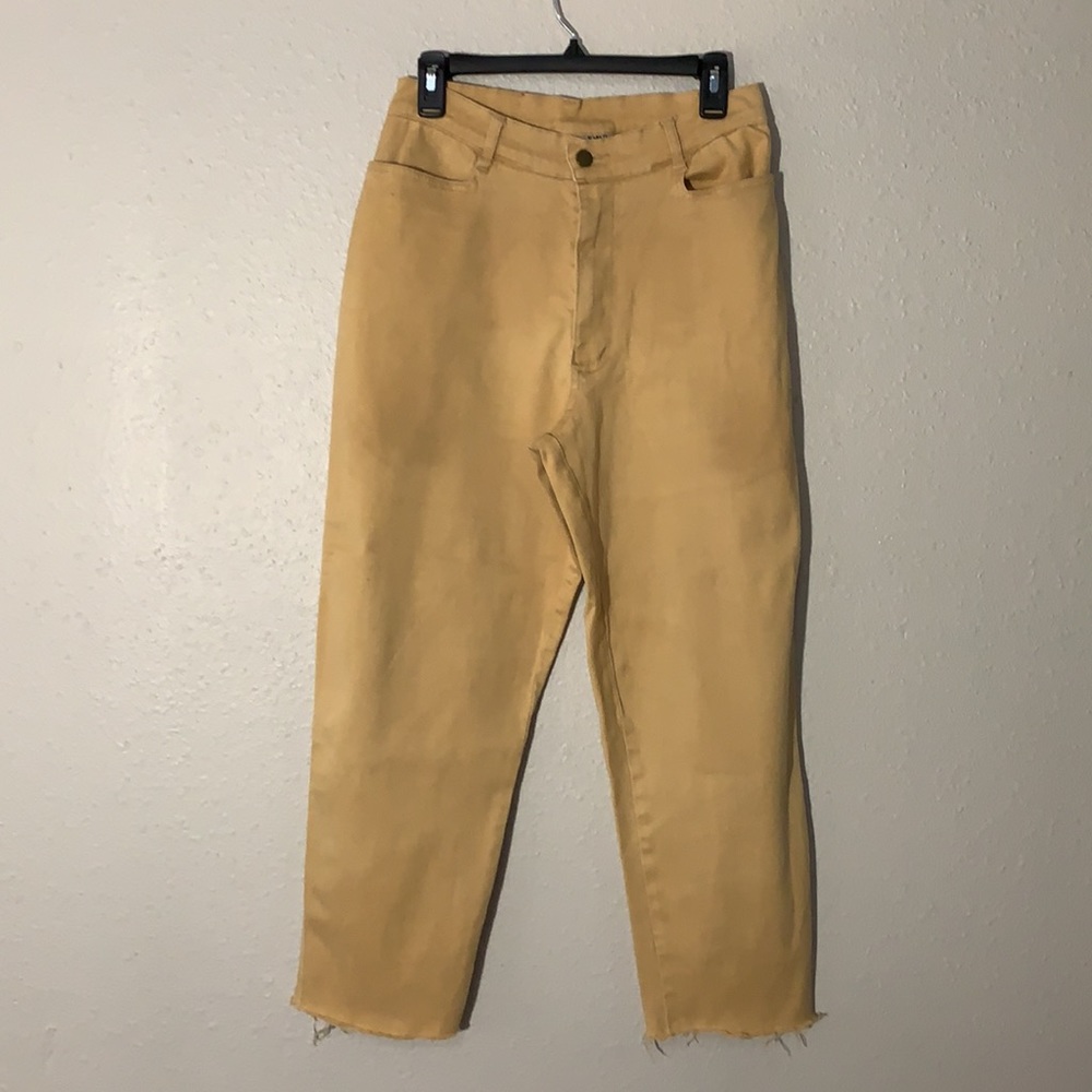 Vintage 80’s JUMP Sz 30/ 28” waist ultra high rise tan raw hem ankle Mom Jean’s